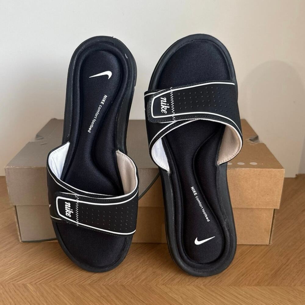 Nike Ultra Comfort Footbed Black/White Women Slides Flip Flops - SZ 10